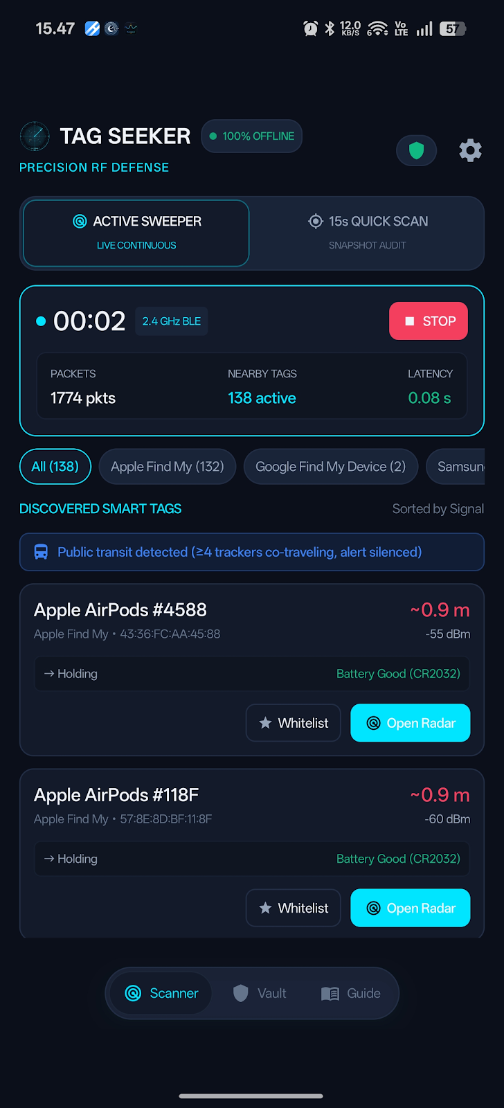 Tag Seeker Active Sweeper Radar Interface