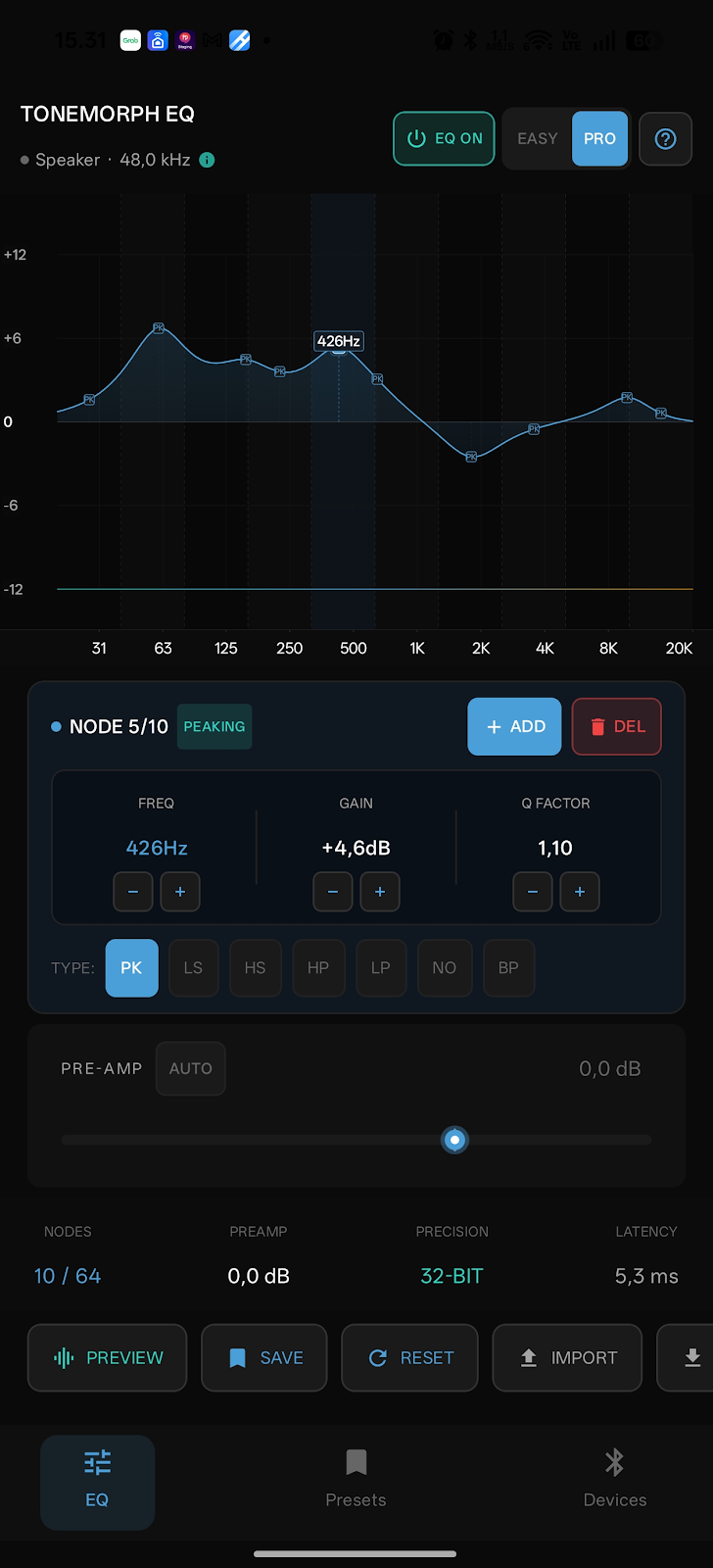 Tonemorph EQ Pro Parametric Display